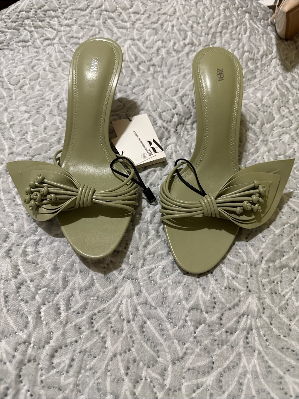 Zara Olive Green Knot-Detail Slide Heels